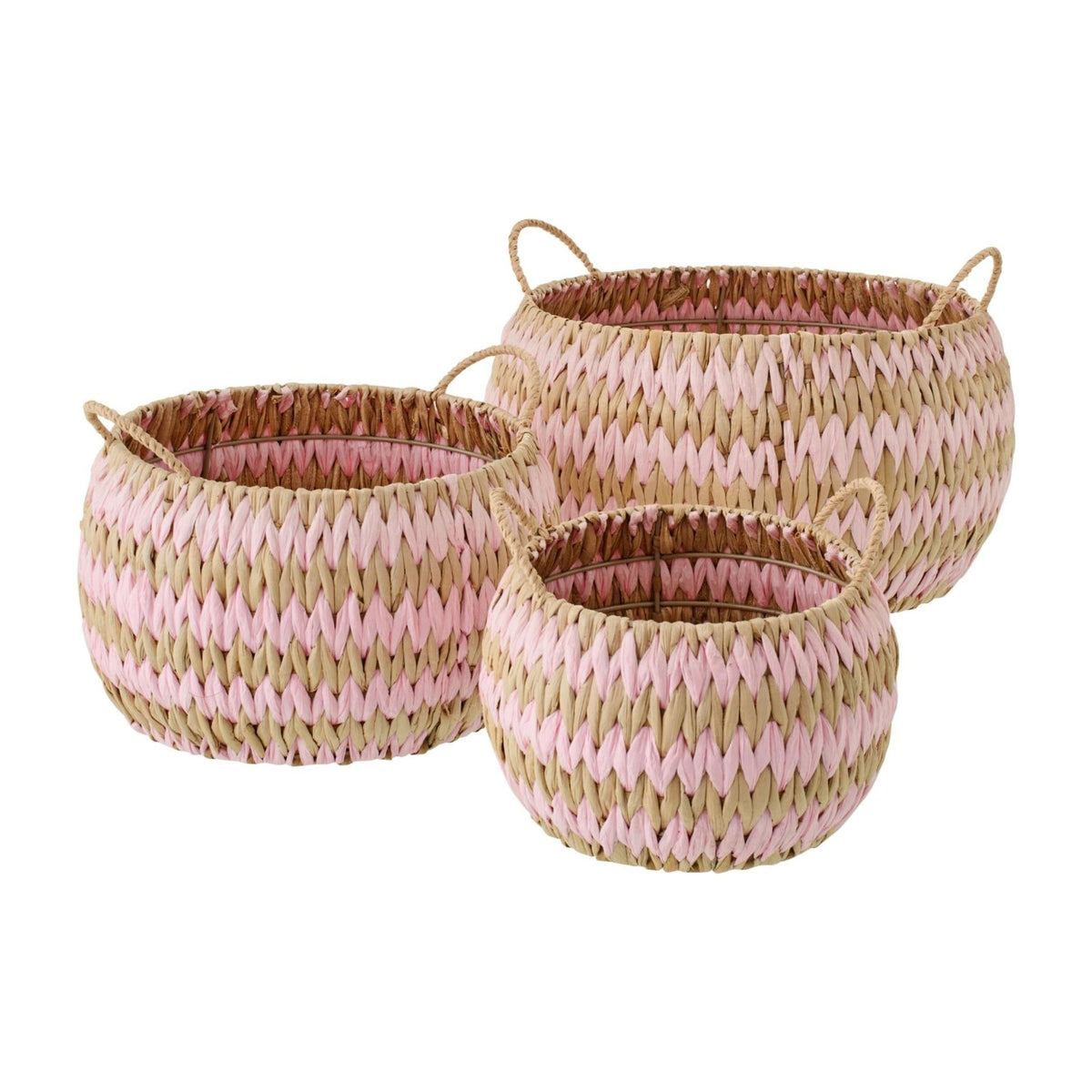 Paniers Avec Poignées Bordure Rayée Naturel/Rose Clair Lot de 3 J-Line