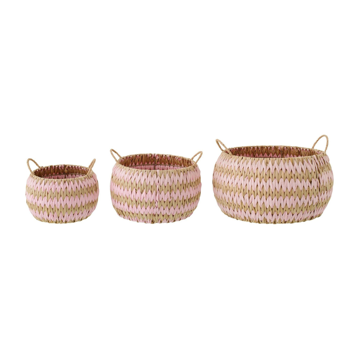 Paniers Avec Poignées Bordure Rayée Naturel/Rose Clair Lot de 3 J-Line