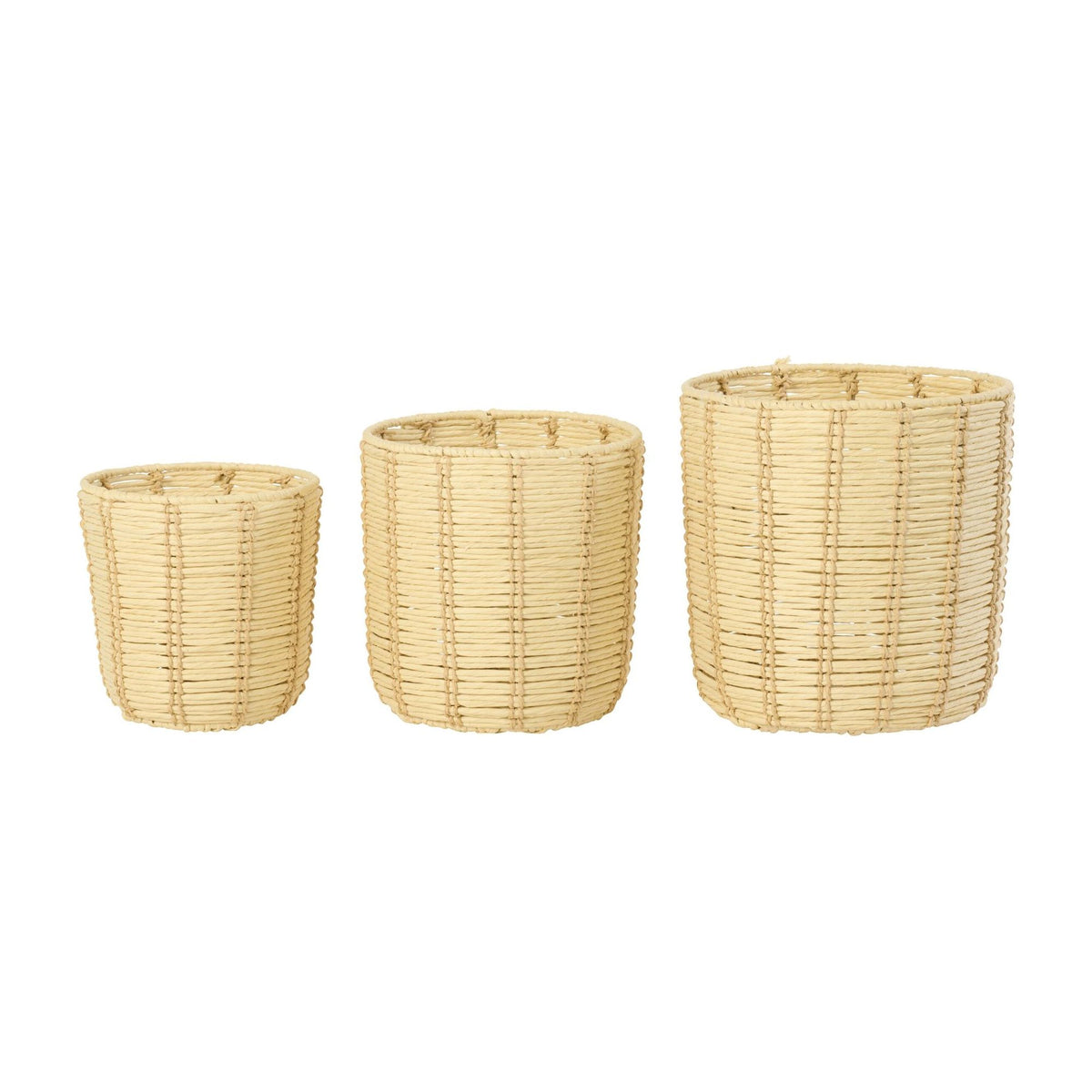 Paniers ronds en papier rayé naturel/beige, lot de 3 J-Line