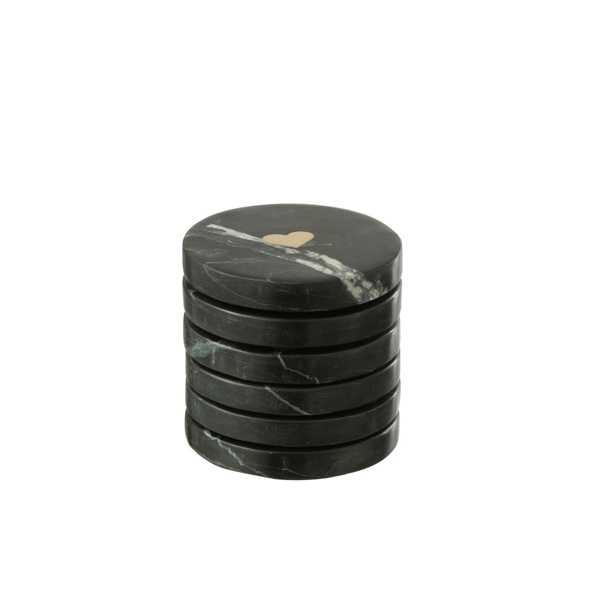 Lot de 6 sous-verres cœur en marbre noir/doré
