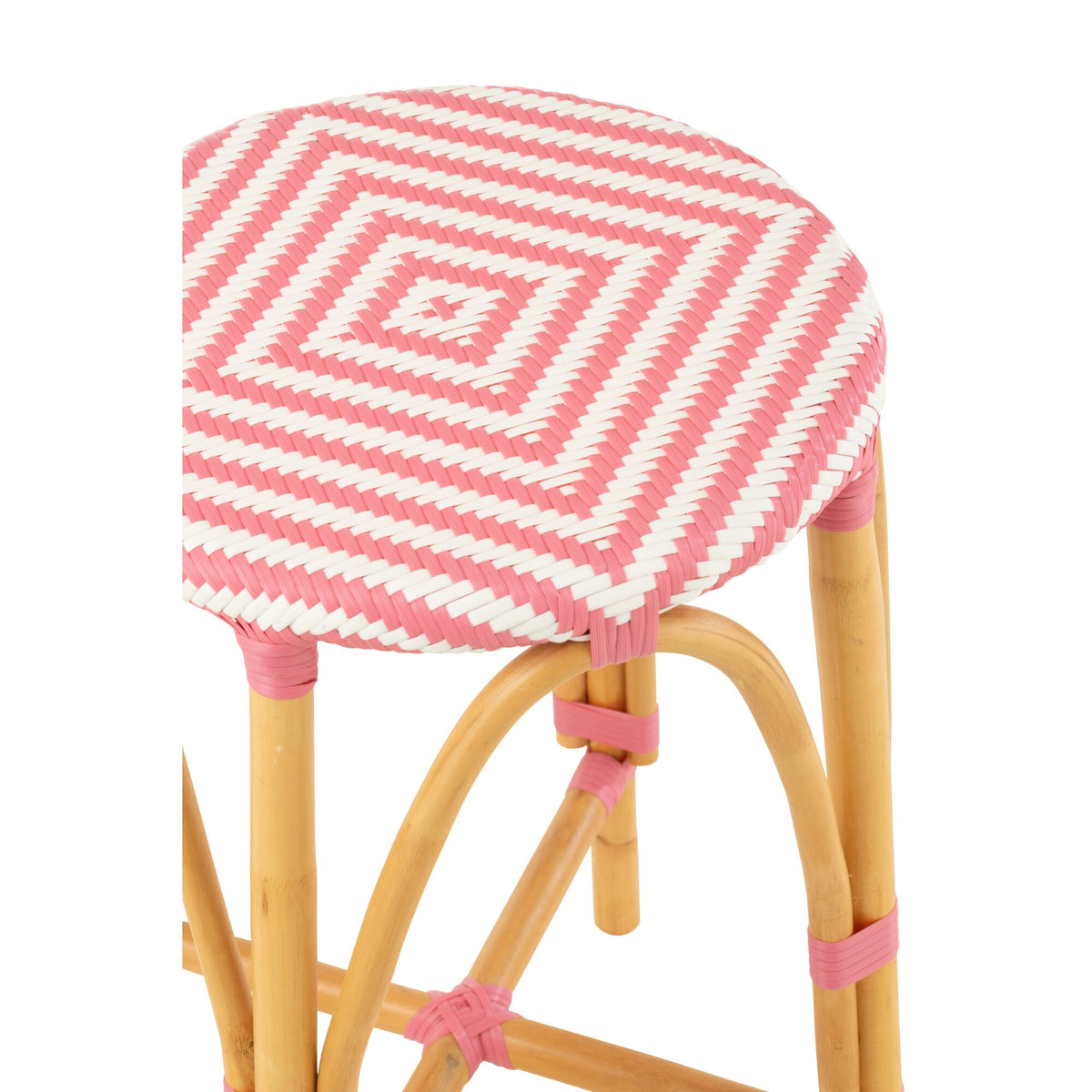 Tabouret de jardin Live rond en rotin rose/blanc J-Line