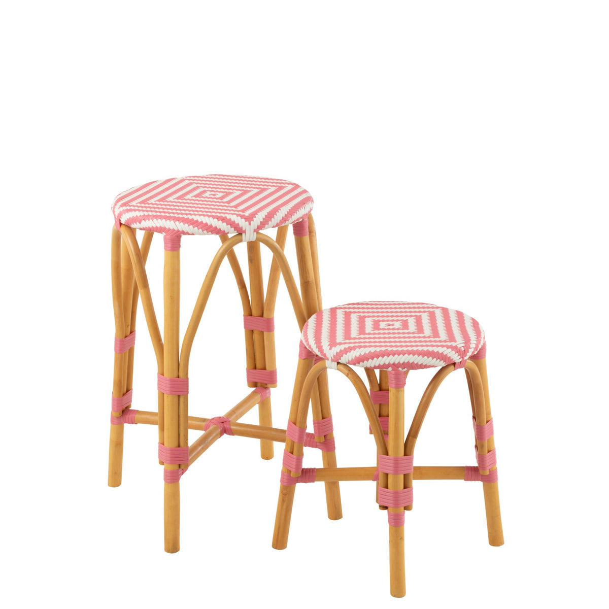 Tabouret de jardin Live rond en rotin rose/blanc J-Line