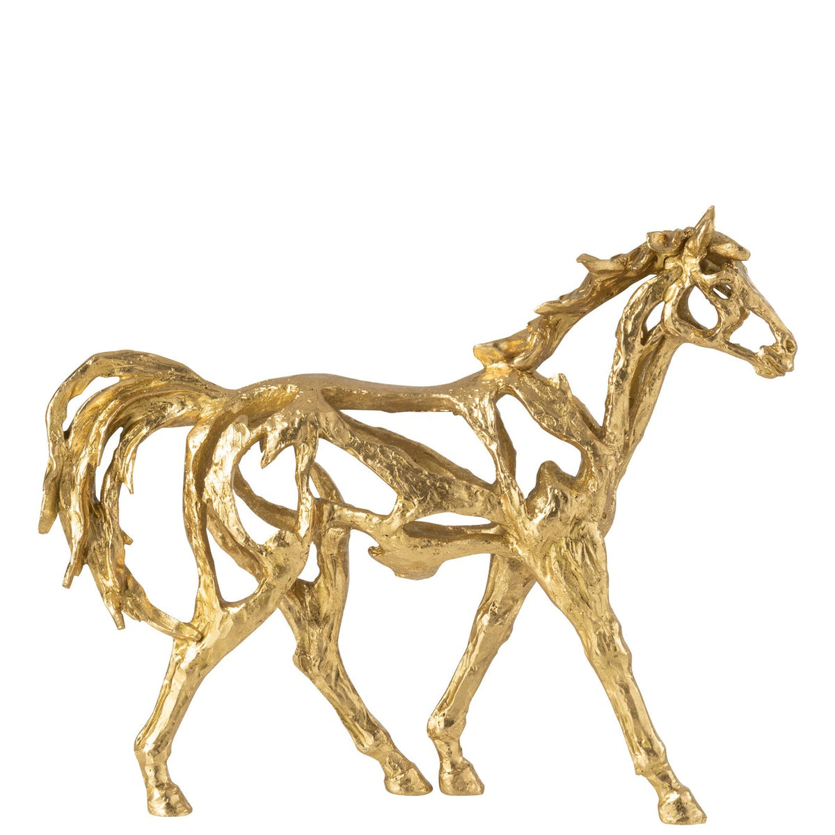 Cheval au galop en polyrésine, couleur or, petit modèle, J-Line