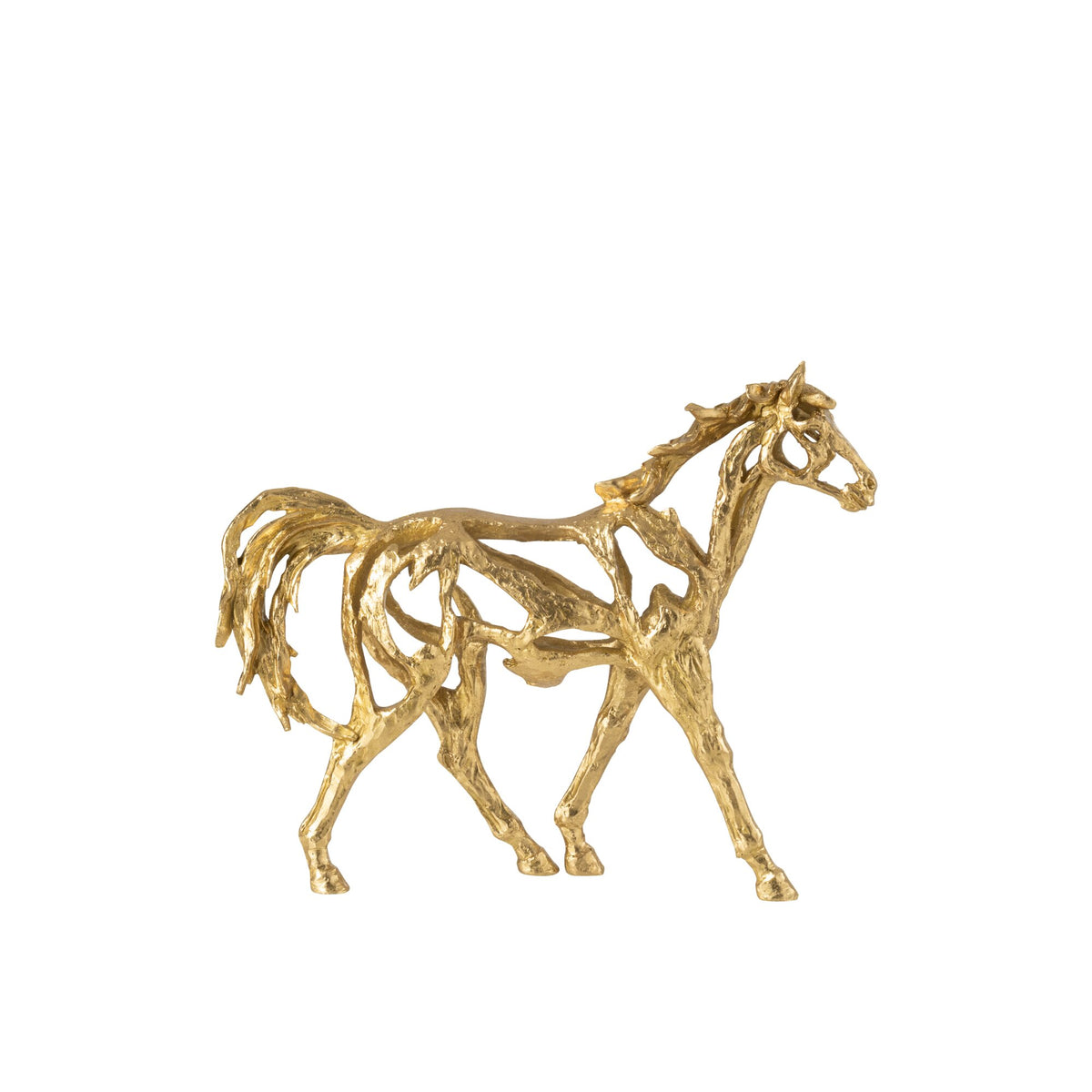 Cheval au galop en polyrésine, couleur or, petit modèle, J-Line