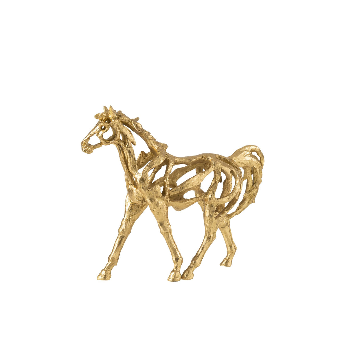 Cheval au galop en polyrésine, couleur or, petit modèle, J-Line