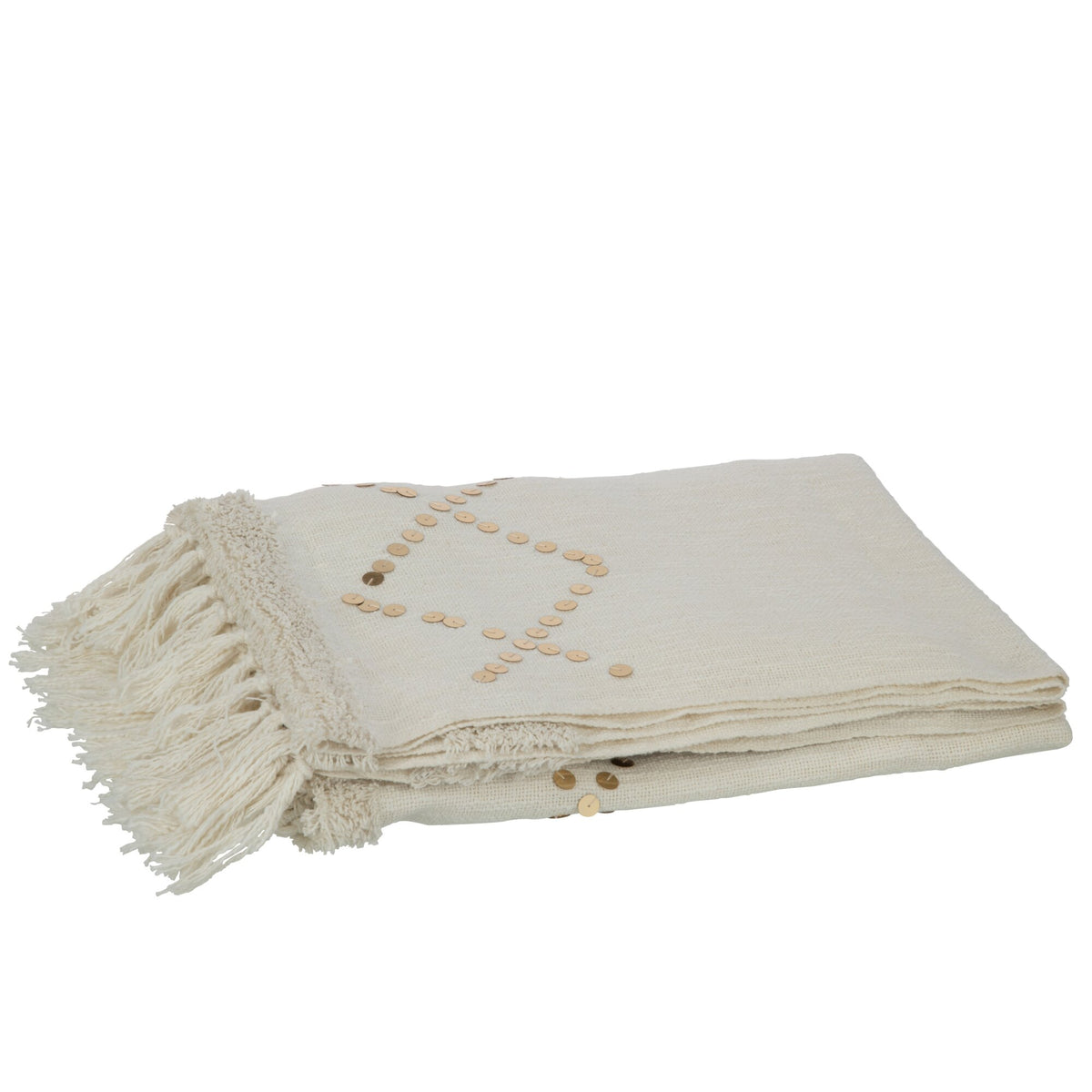 Plaid Diamanté + Franges Coton/Paillettes Blanc/Or