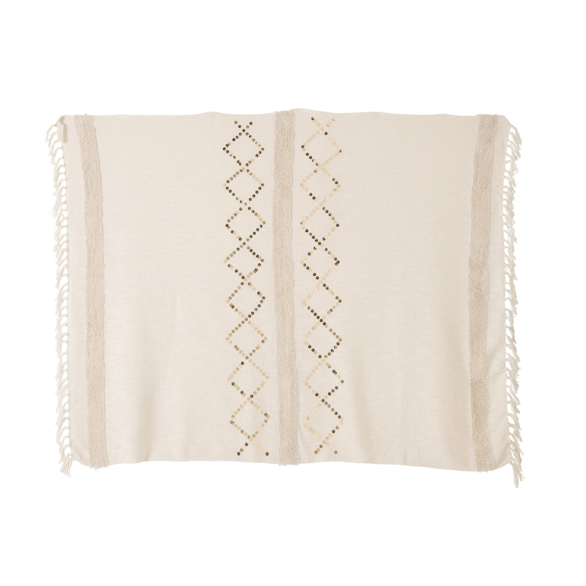 Plaid Diamanté + Franges Coton/Paillettes Blanc/Or