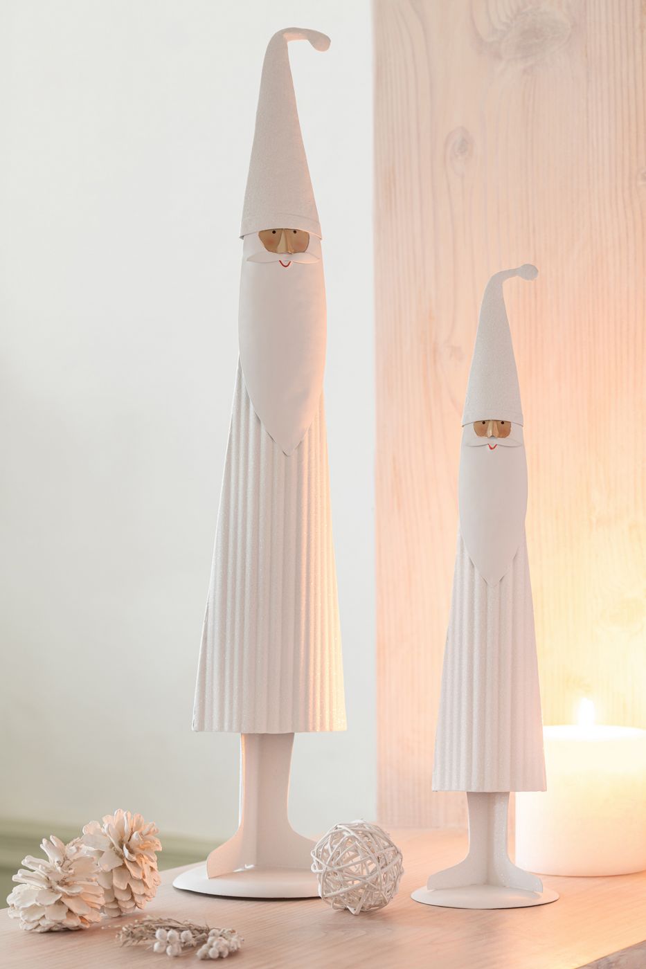 Père Noël Moderne Métal Blanc Lot de 2 J-LIne