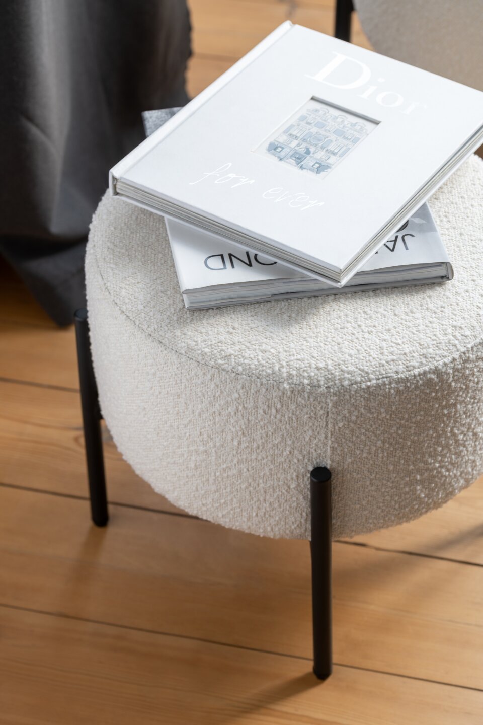 Tabouret Boucle Multiplex/Polyester Blanc/Noir J-Line