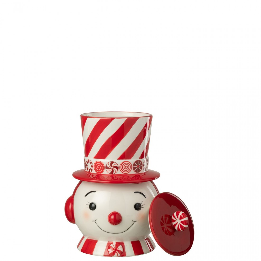 Déstockage Bonhomme de neige décoratif + Chapeau Dolomite Rouge de Noël/Blanc J-Line