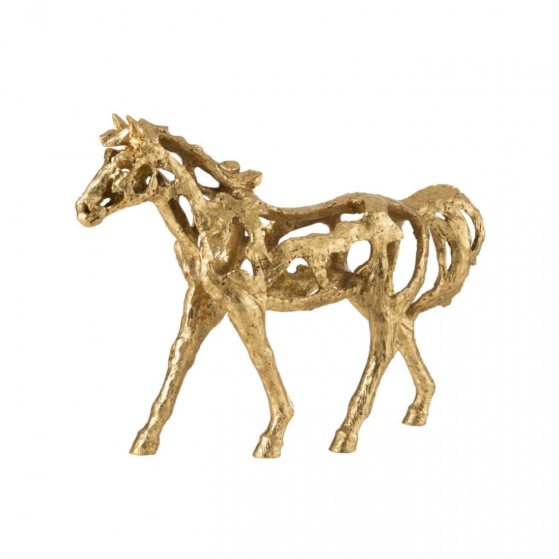Cheval au galop en polyrésine, couleur or, grand modèle, J-Line
