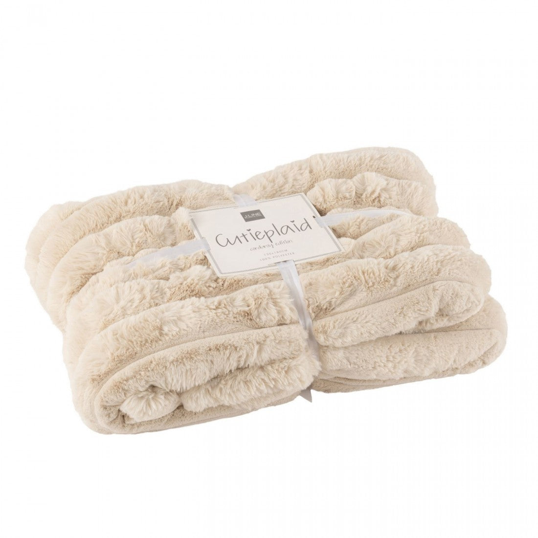 Grand plaid en polyester aspect velours côtelé beige 180 cm x 130 cm J-Line