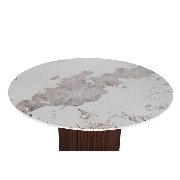 Table ronde Urban Chique en marbre céramique / placage noyer, pied central Pole To Pole