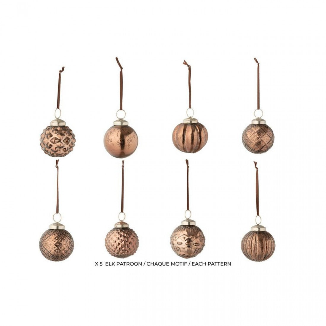 Boîte de 40 boules de Noël 8 motifs Verre marron J-Line