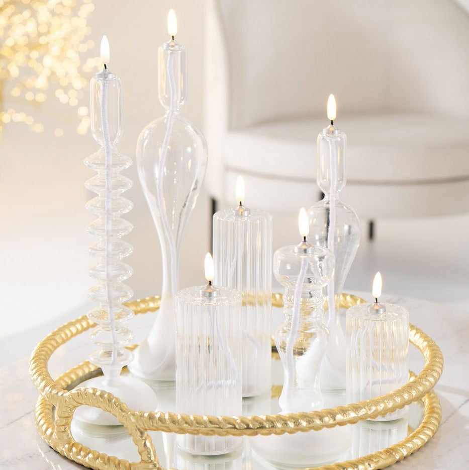 Bougie LED en verre transparent à rayures, lot de 3 J-Line
