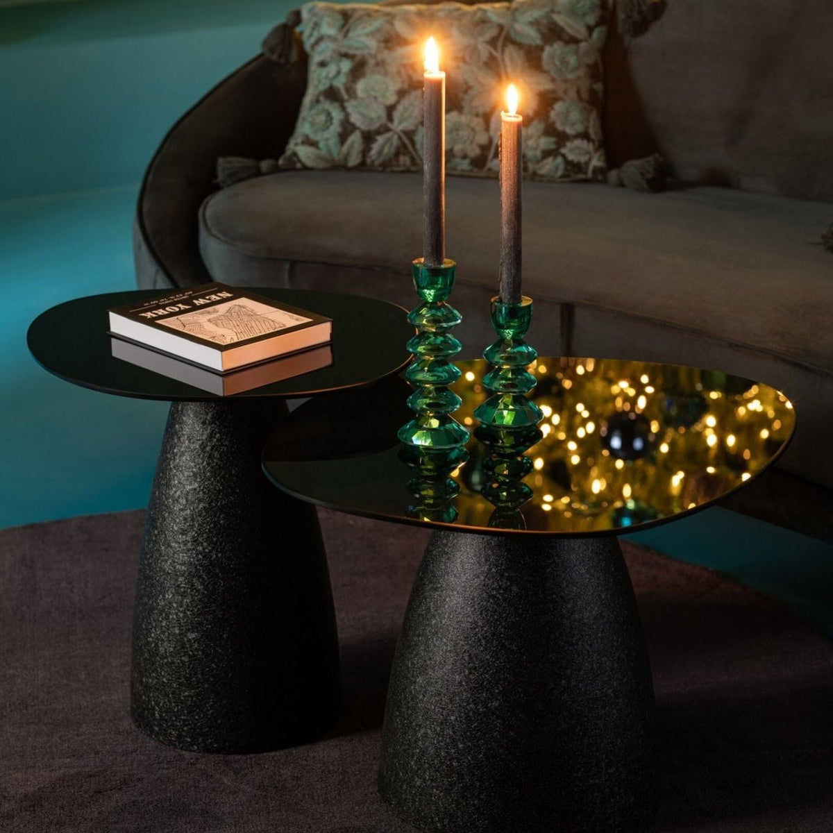 Tables basses Verre/Métal Noir Lot de 2 J-Line