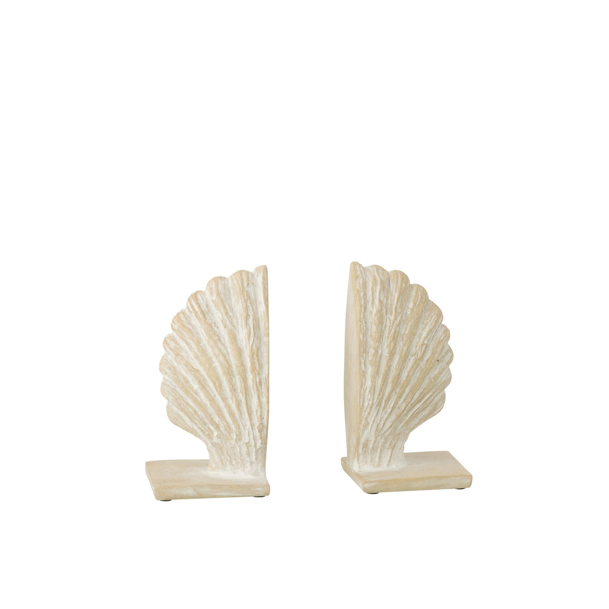 Lot de 2 serre-livres coquillage en polyrésine blanc/naturel J-Line