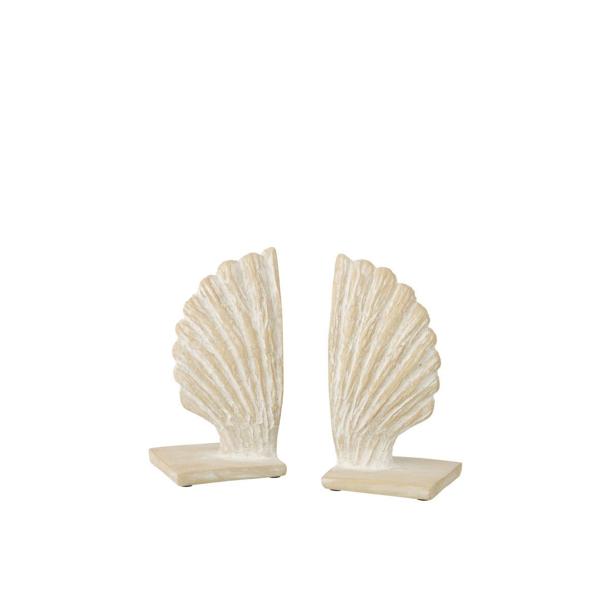 Lot de 2 serre-livres coquillage en polyrésine blanc/naturel J-Line