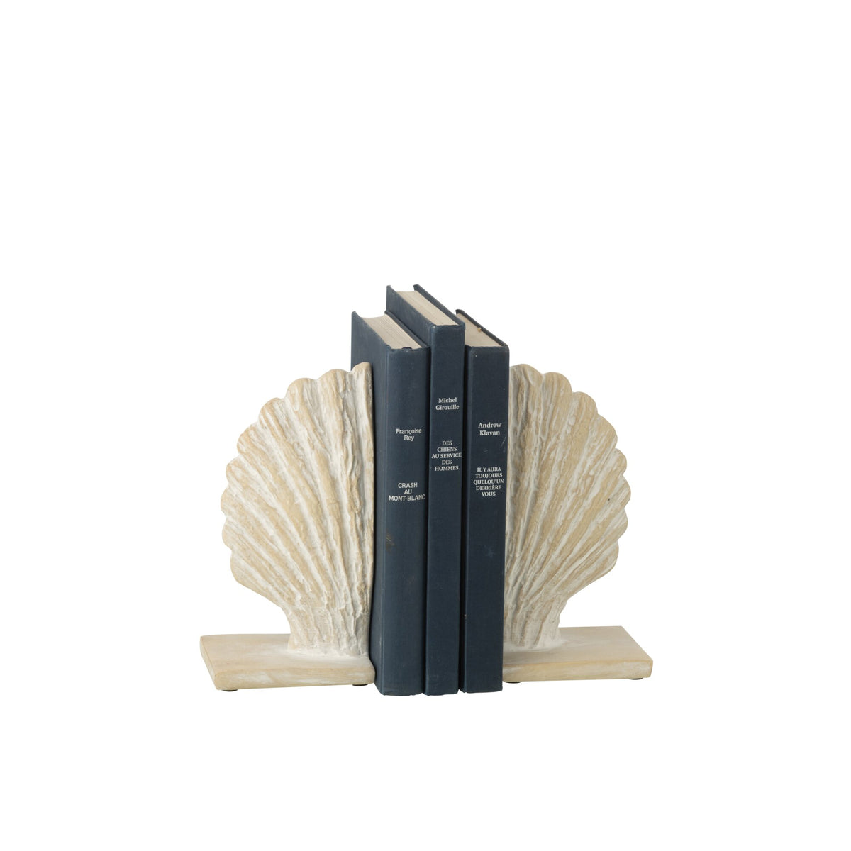 Lot de 2 serre-livres coquillage en polyrésine blanc/naturel J-Line
