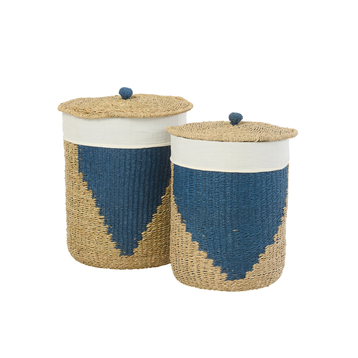 Lot de 2 paniers + couvercles en papier Naturel/Bleu J-Line