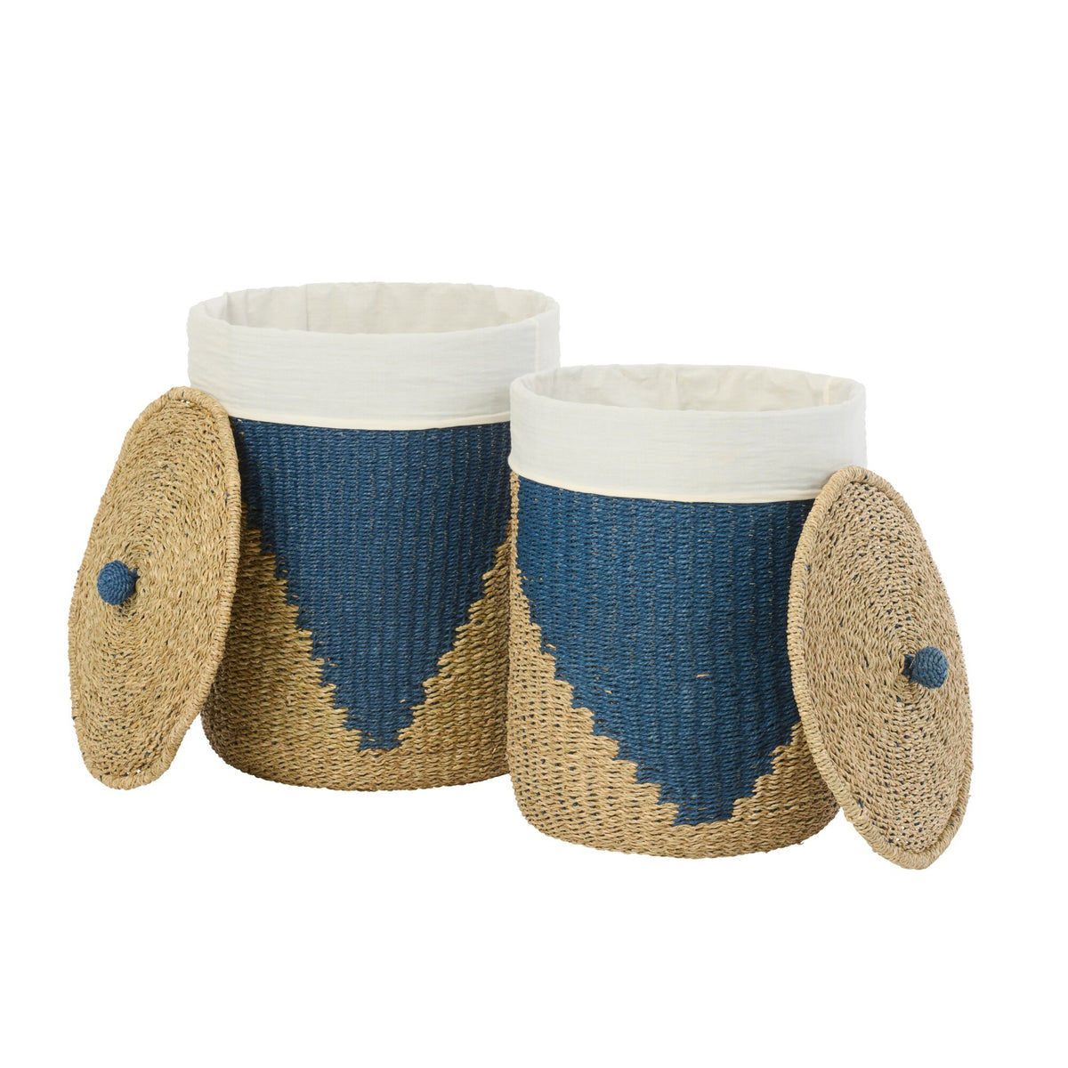 Lot de 2 paniers + couvercles en papier Naturel/Bleu J-Line