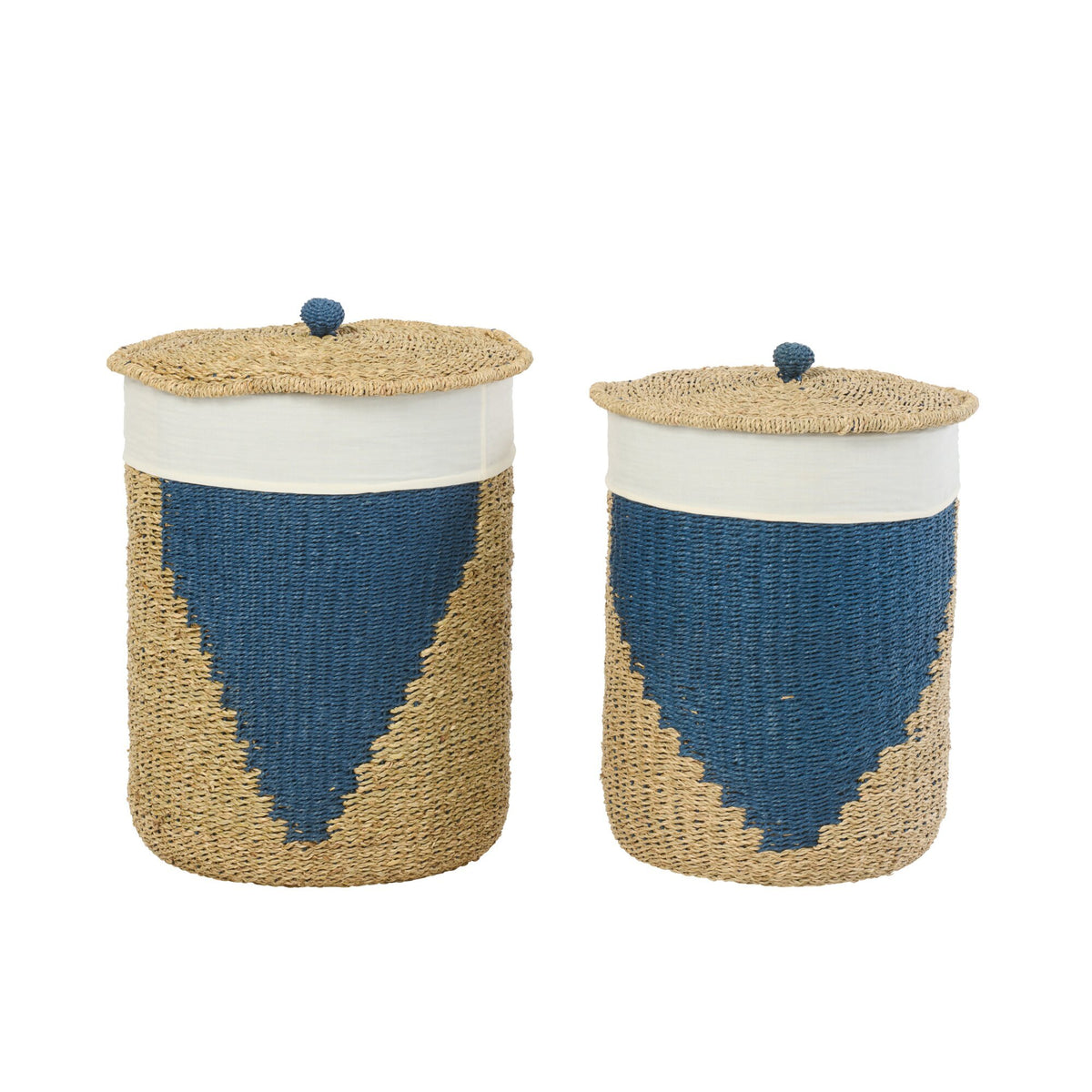 Lot de 2 paniers + couvercles en papier Naturel/Bleu J-Line
