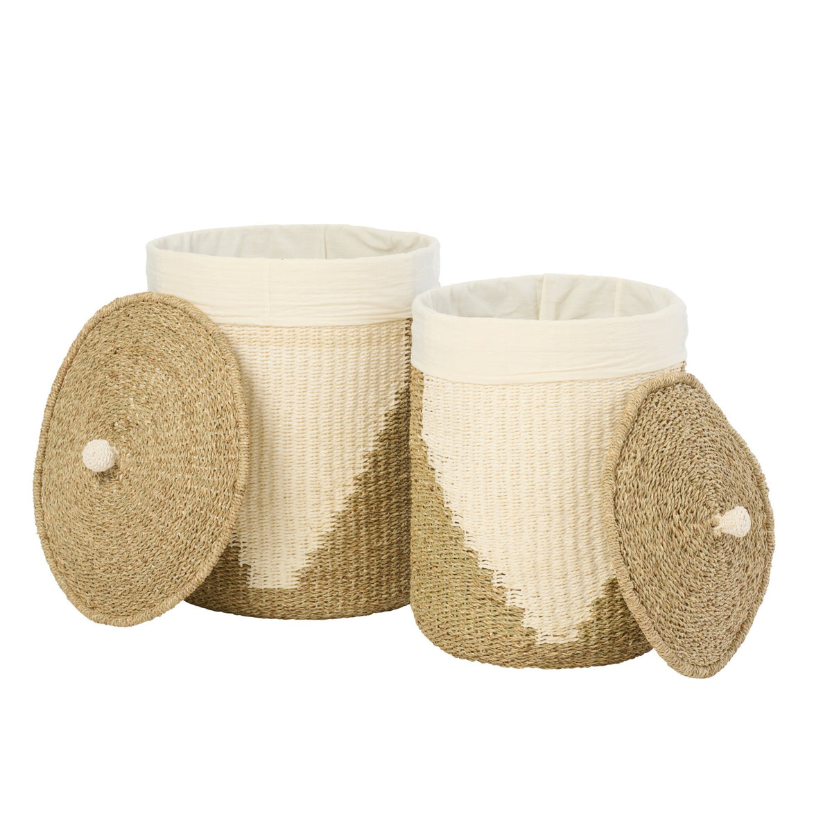 Lot de 2 paniers + couvercles en papier blanc/naturel J-Line