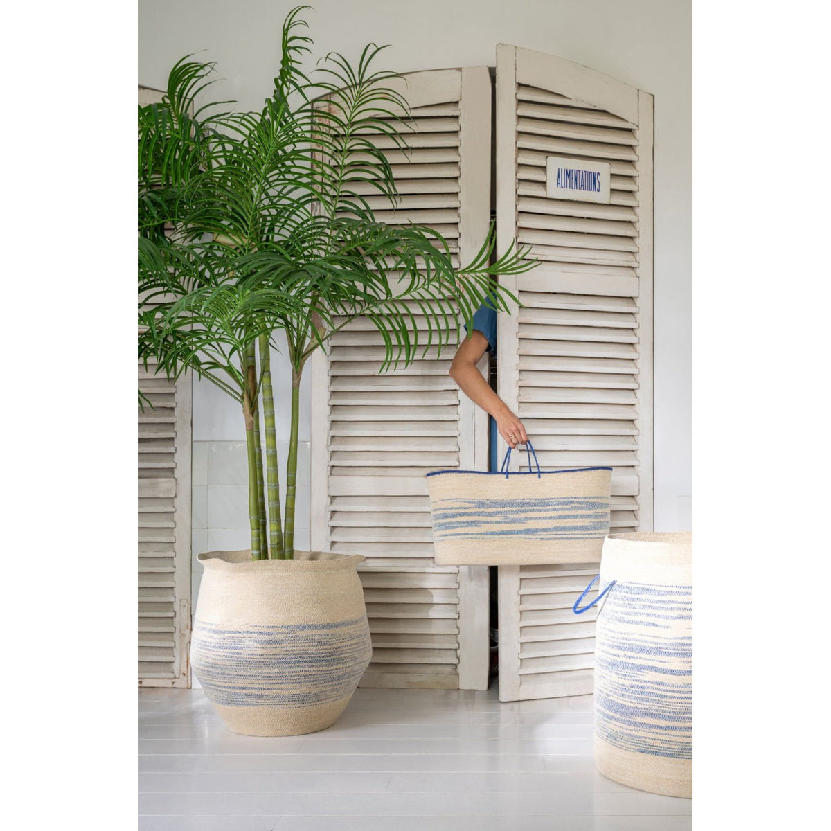 Lot de 2 Paniers en Jute Rayé Naturel/Bleu J-Line