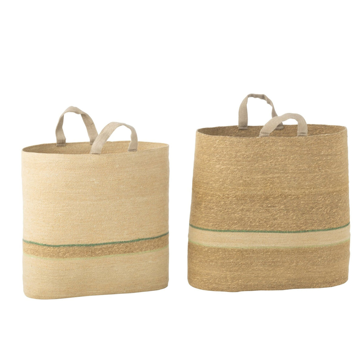 Lot de 2 Paniers Rayures+Poignée Naturel/Vert J-Line