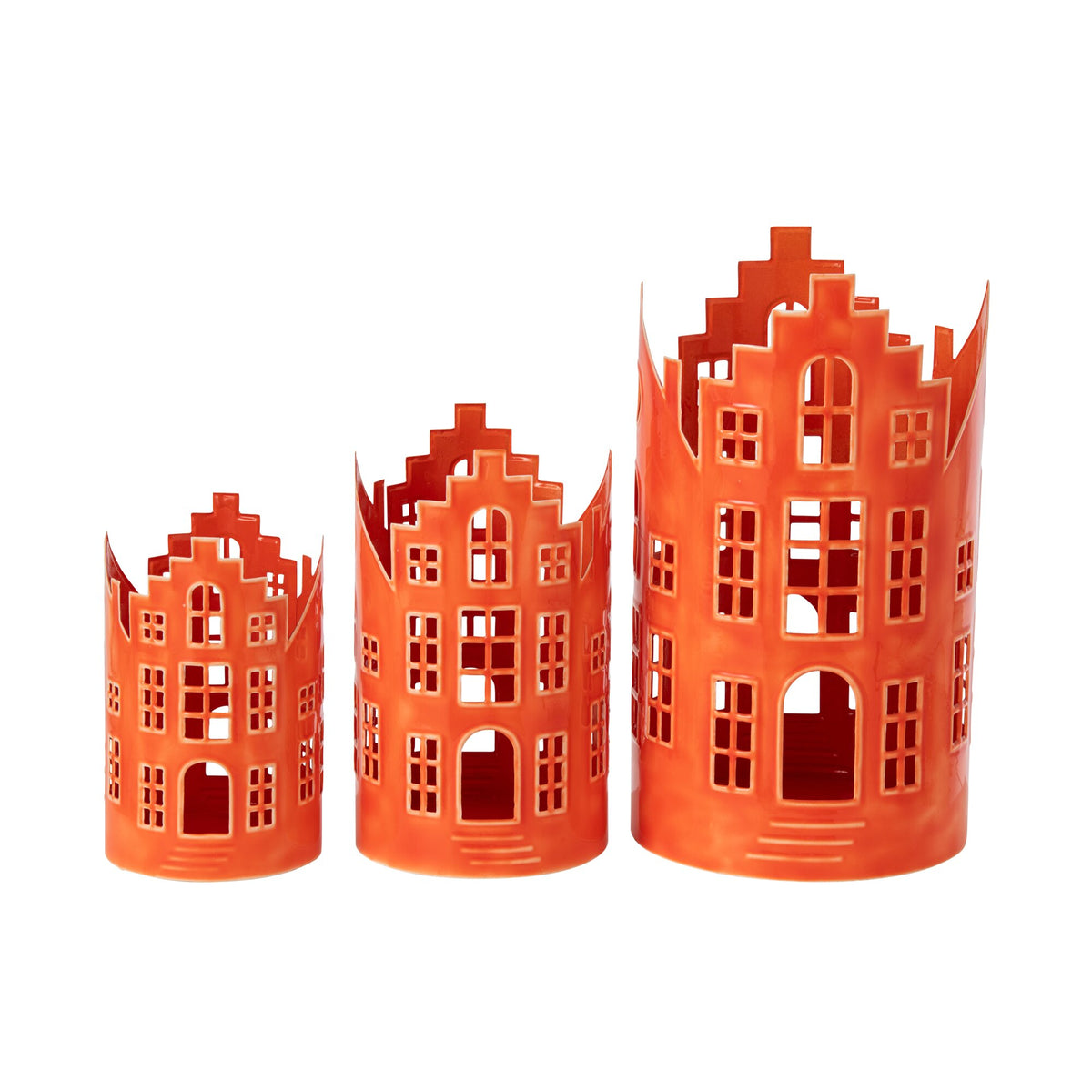 Lot de 3 lanternes maison en fer orange J-Line