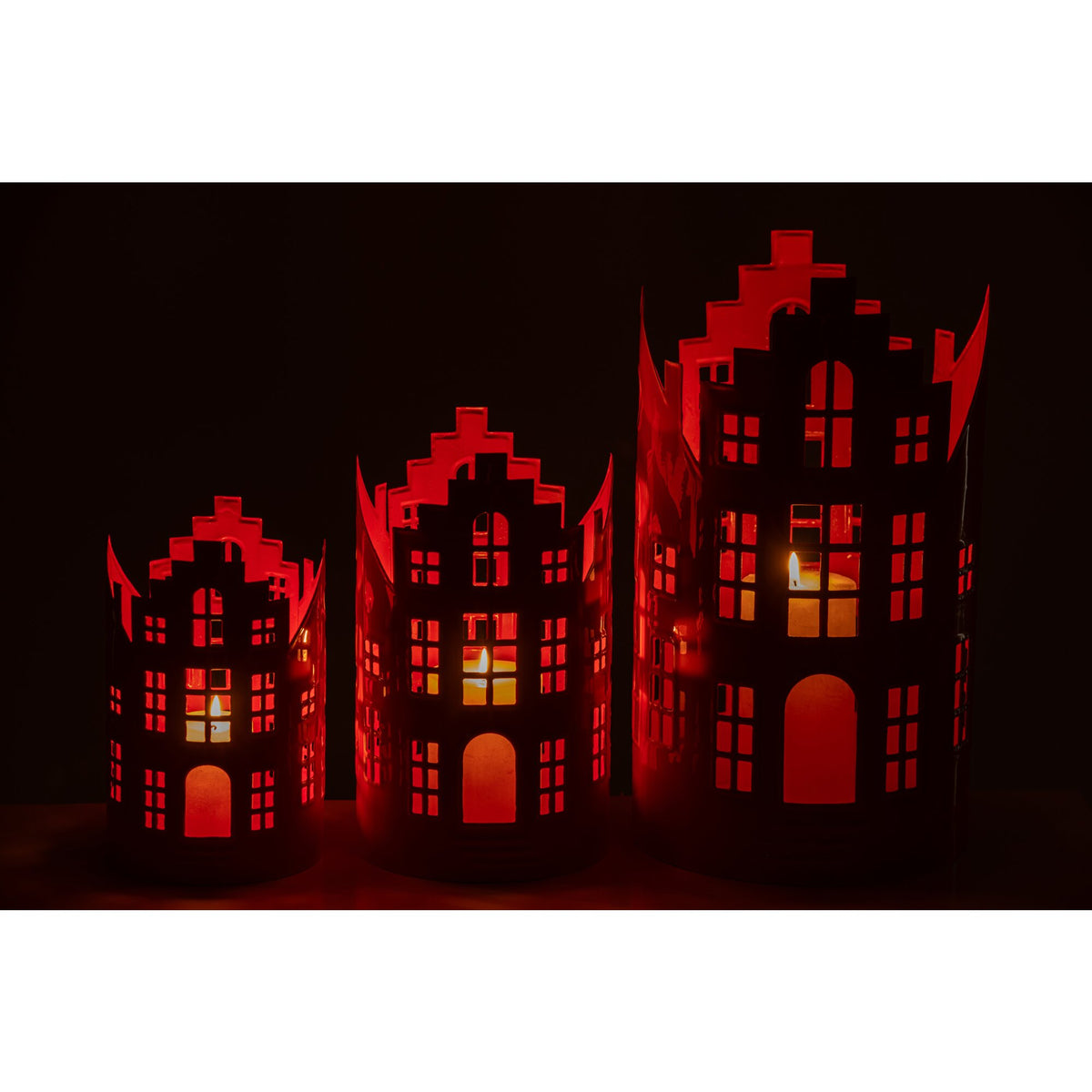 Lot de 3 lanternes maison en fer orange J-Line