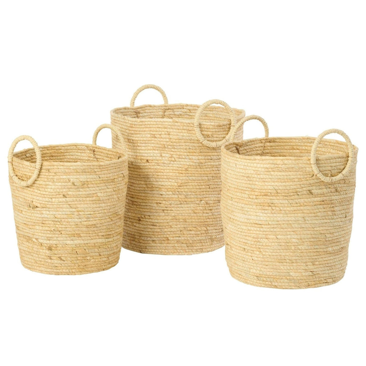 Lot De 3 Paniers Avec Poignée Ronds Maïs Naturel J-Line