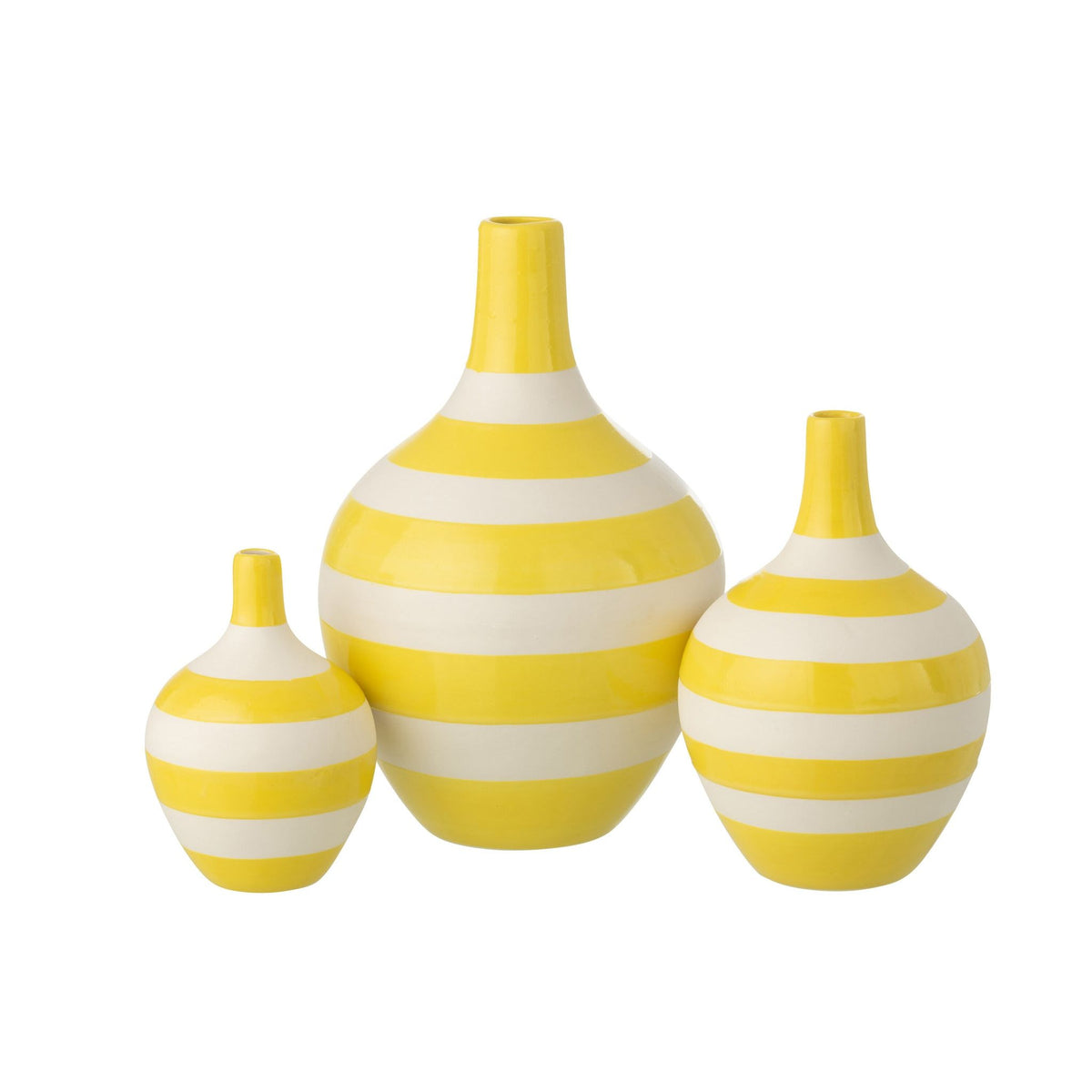 Lot de 3 vases en porcelaine rayée blanc/jaune J-Line