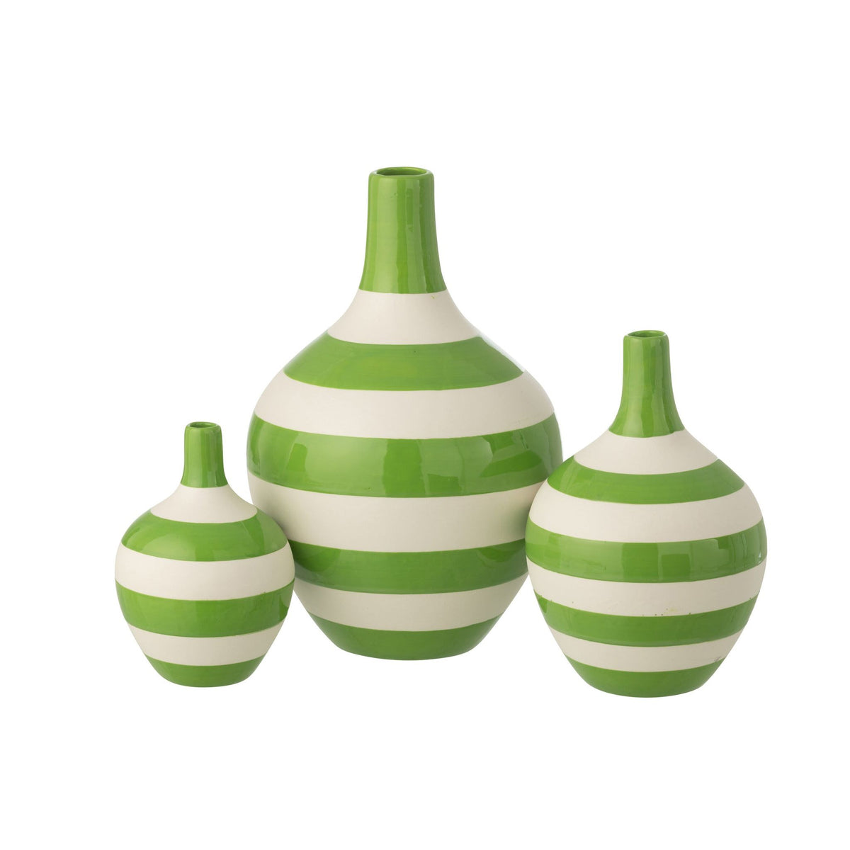 Lot de 3 vases en porcelaine rayée blanc/vert J-Line