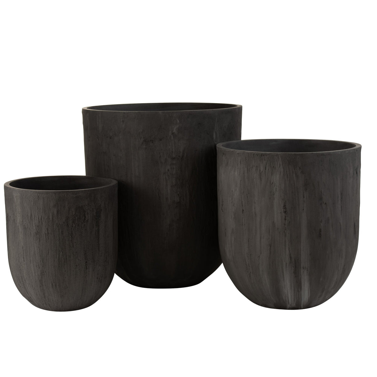 Lot de 3 vases ronds hauts en céramique noire J-Line