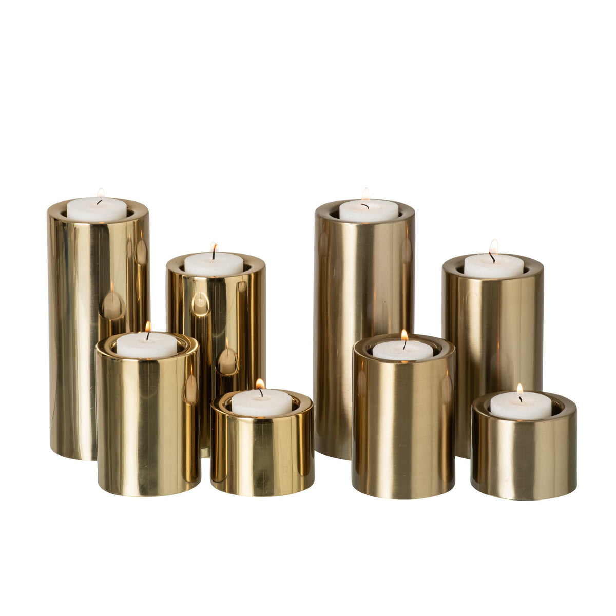 Lot de 8 photophores en acier brillant et mat doré J-Line