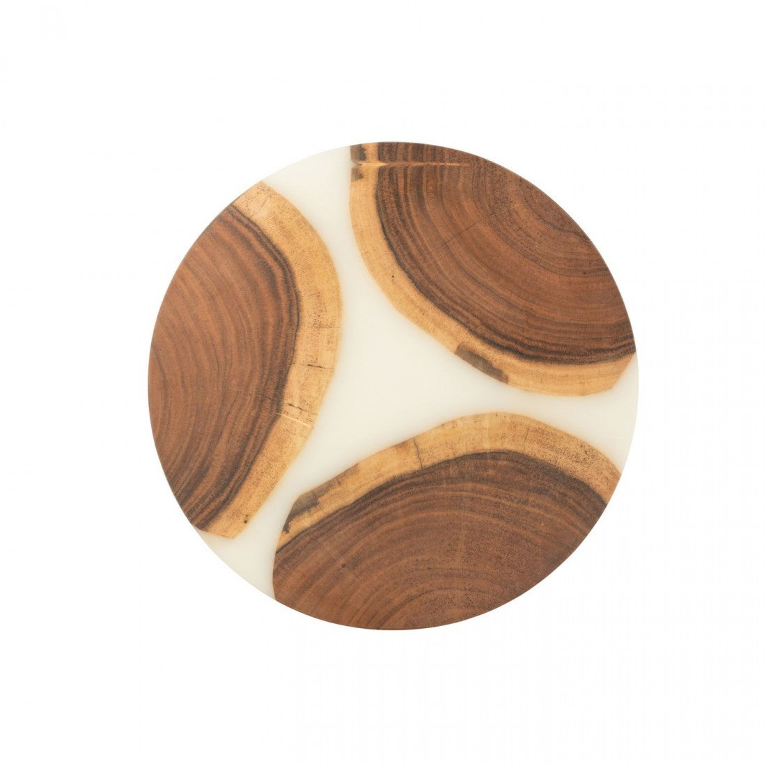 Snijplank Rond Acacia Hout/Epoxyhars Naturel/Wit - Serveerplank - J-Line - livinglovely.nl