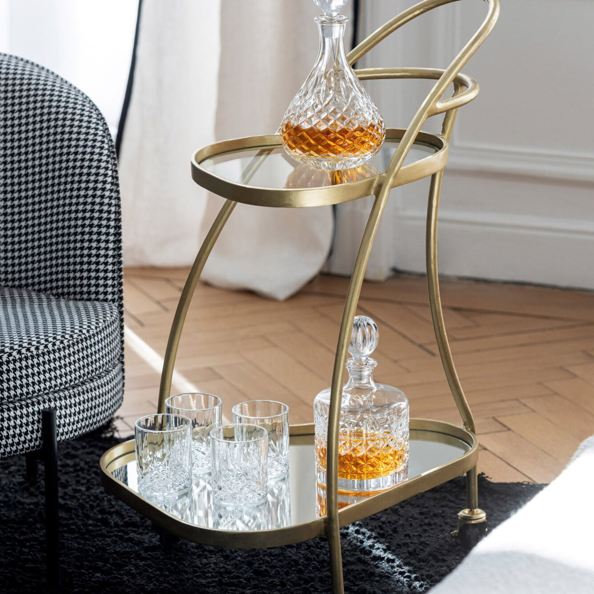 Desserte triangulaire métal/miroir doré J-Line