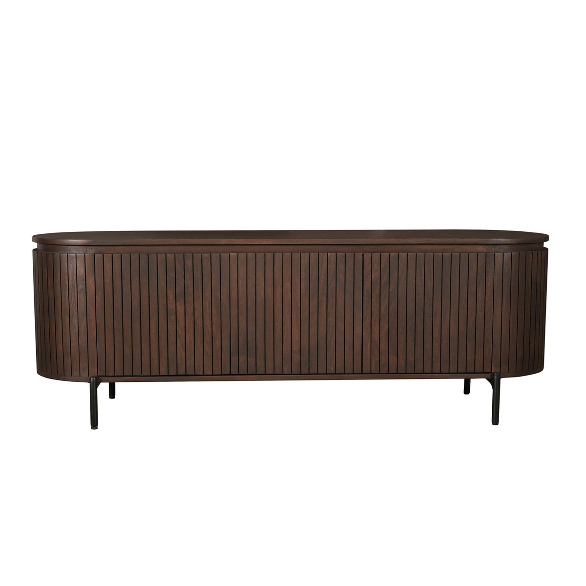 Solana tv meubel 165 cm schuin van voren op een zwart metalen onderstel
