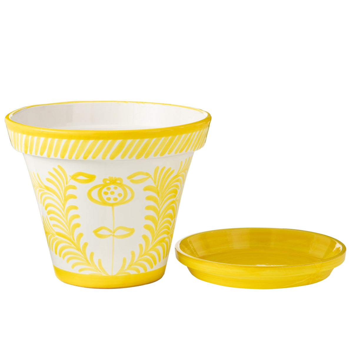 Pot de fleurs XL Granada Rayures Jaune/Blanc Céramique J-Line