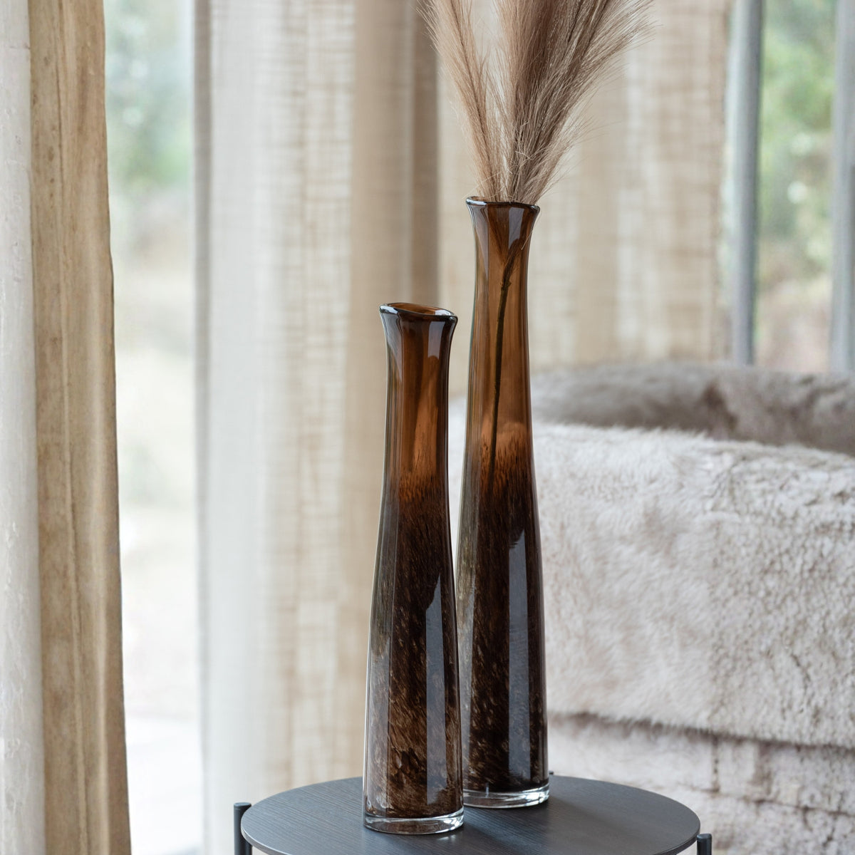 Lot de 2 vases cylindriques en verre marron foncé J-Line