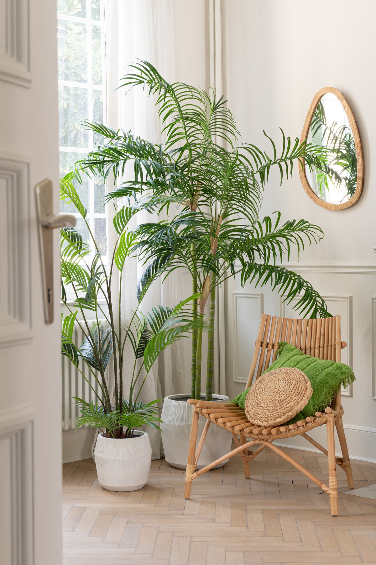 Palmier en bambou en pot plastique vert/noir, petit, J-Line