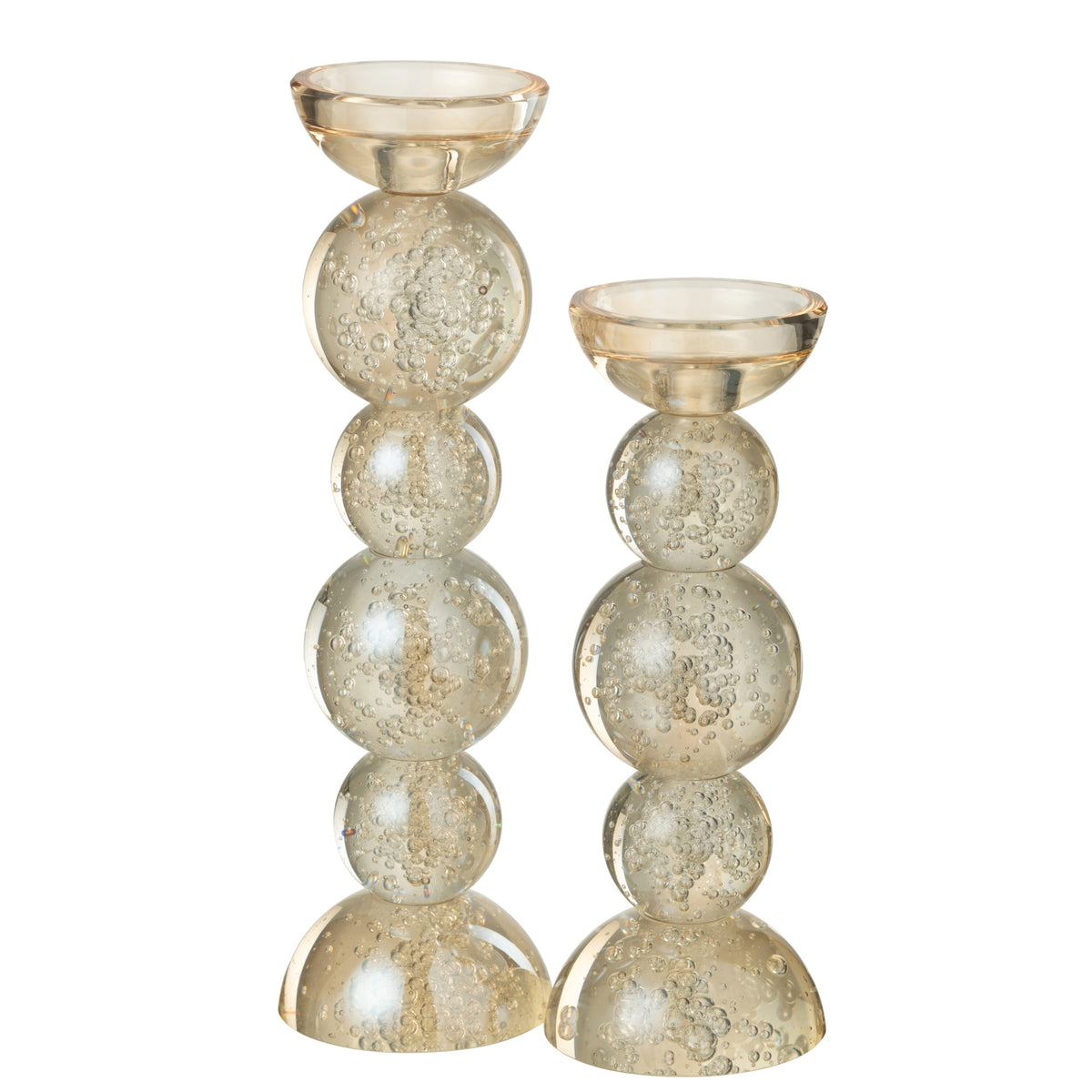 Bougeoir en verre couleur champagne, lot de 2 J-Line