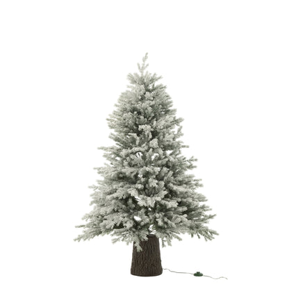 Sapin de Noël 600 LED Support en bois Enneigé Artificiel Vert foncé J-Line
