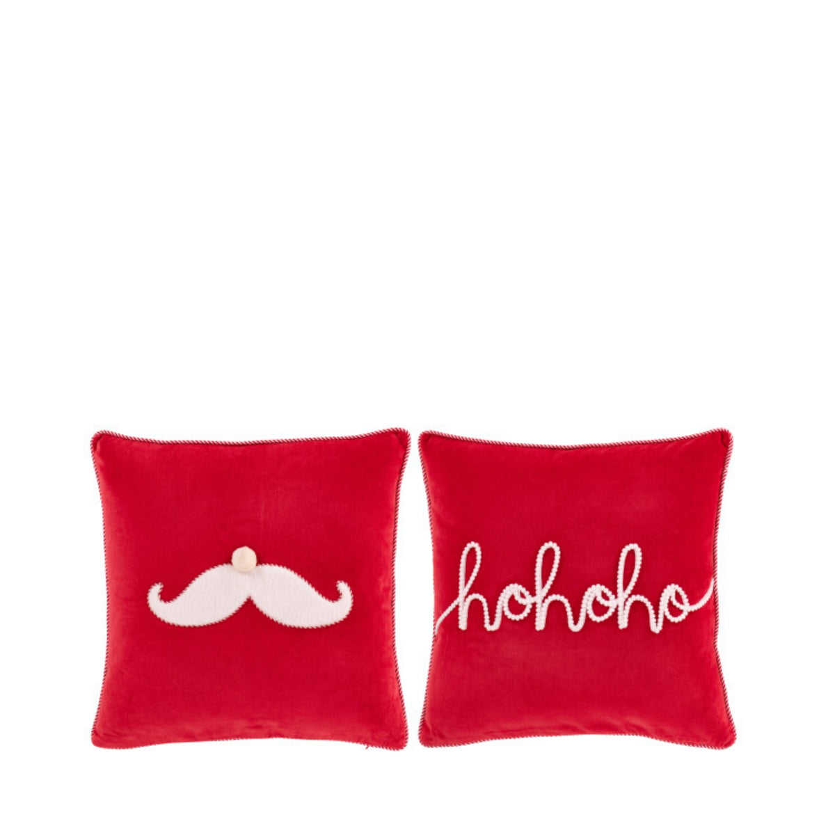 Coussins de Noël Hohoho + Moustache de Père Noël J-Line Lot de 2