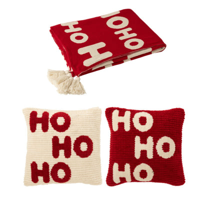 Set de Noël Plaid &amp; Coussins de Noël HoHoHo Rouge/Blanc J-Line
