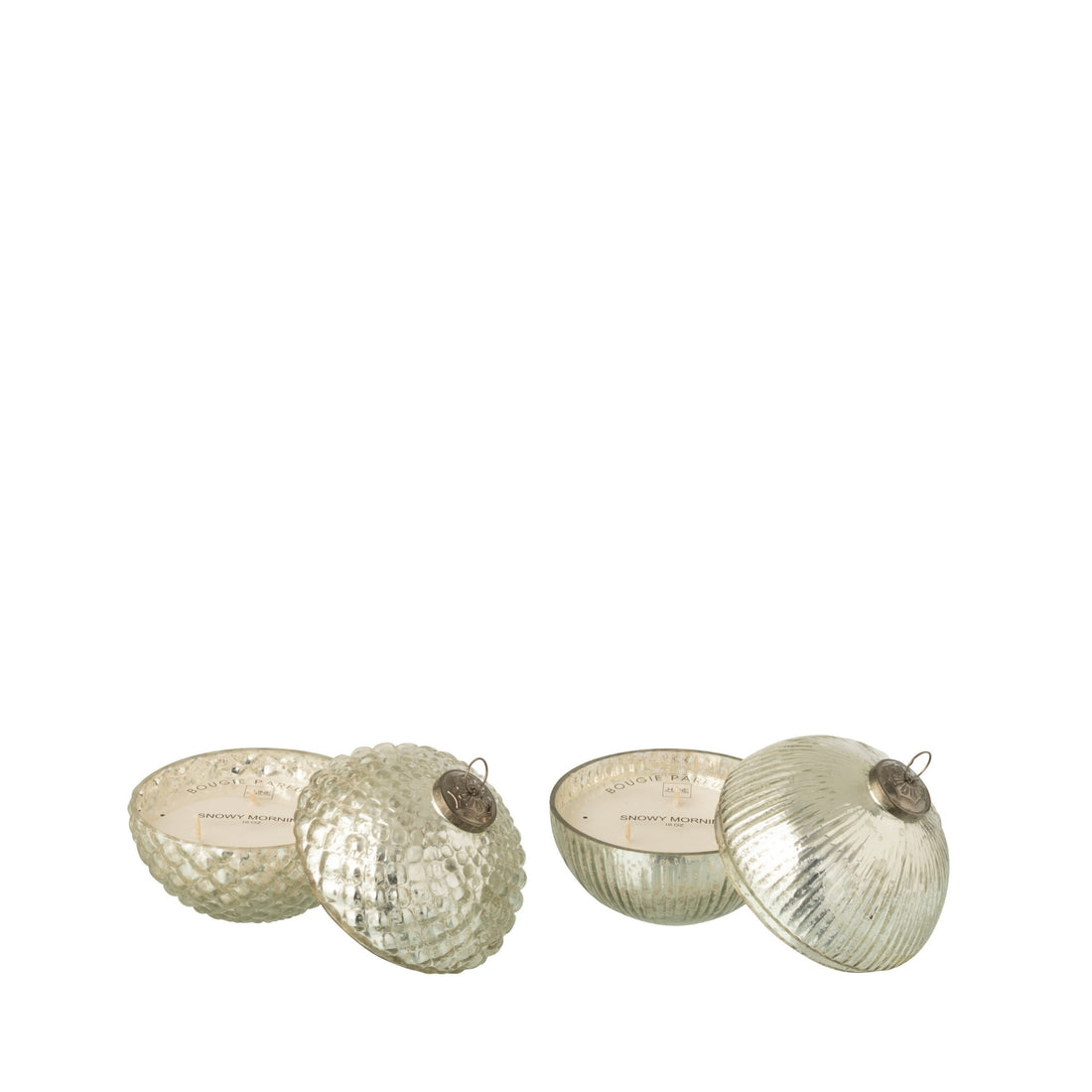 Bougie parfumée boule de Noël en verre argentée petite J-Line lot de 2