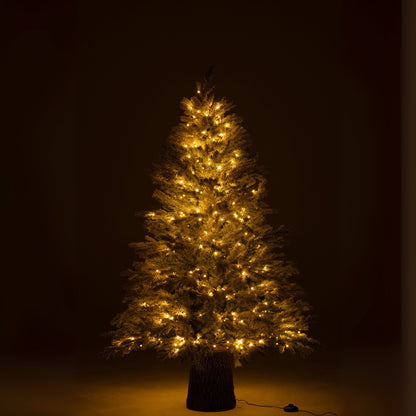 Sapin de Noël 600 LED Support en bois Enneigé Artificiel Vert foncé J-Line
