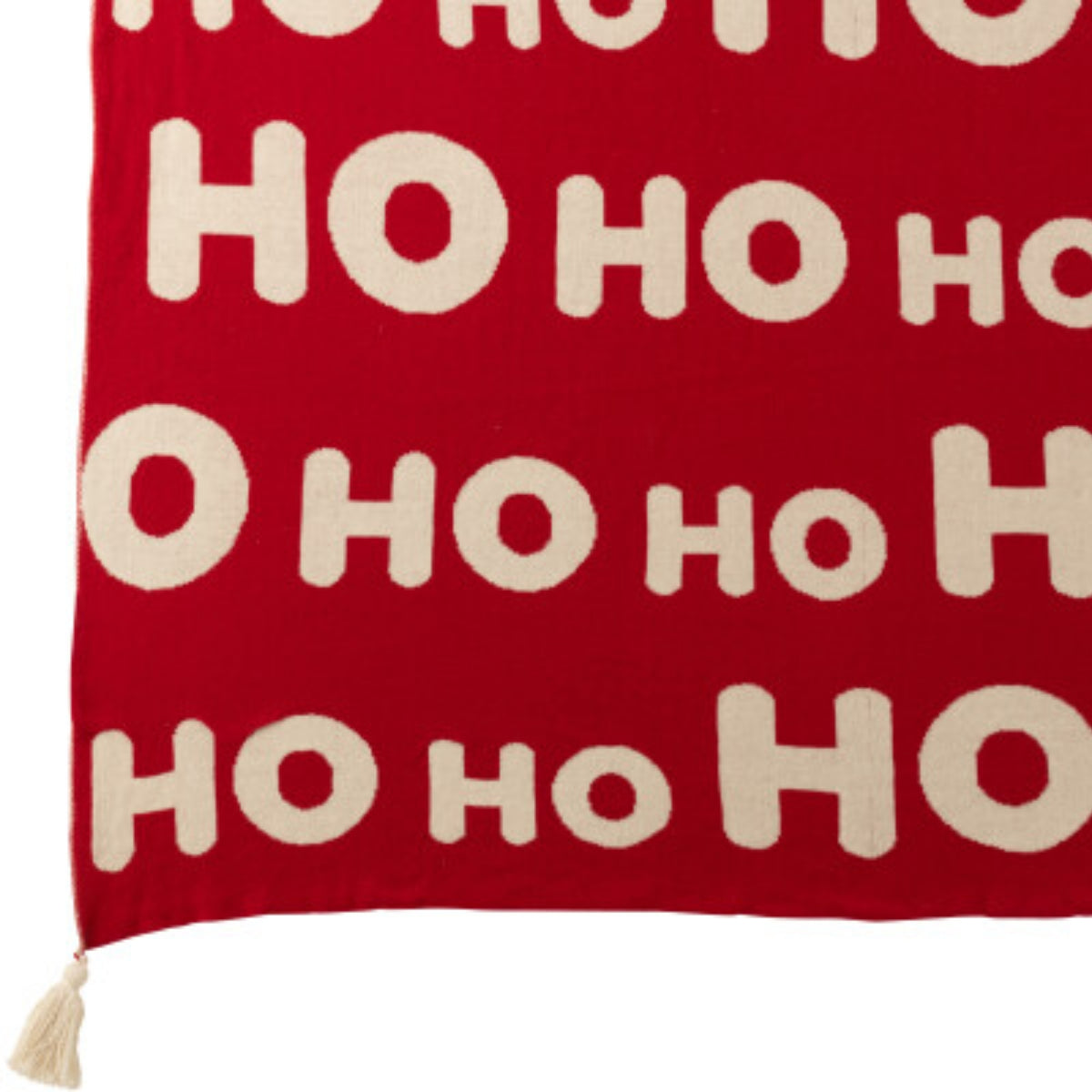 Set de Noël Plaid &amp; Coussins de Noël HoHoHo Rouge/Blanc J-Line