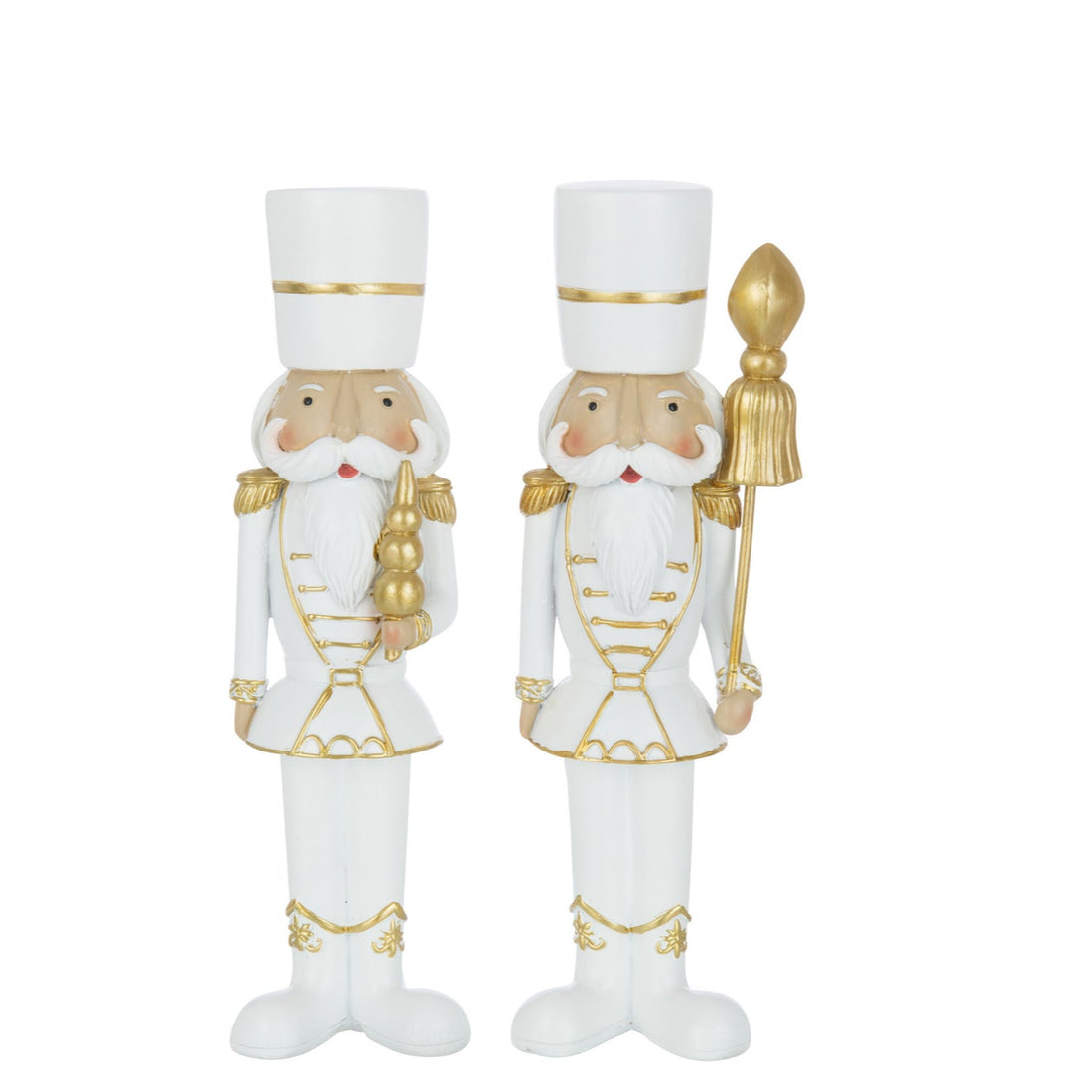 Grand ensemble de 2 casse-noix en résine blanc/doré H 26 cm J-Line